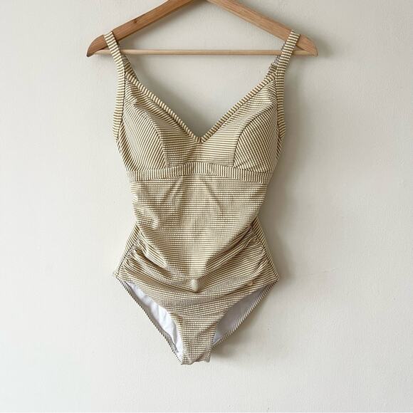 Sunseeker Striped Off White and Mustard Yellow One-Piece Swimsuit Size 6 - Picture 1 of 12